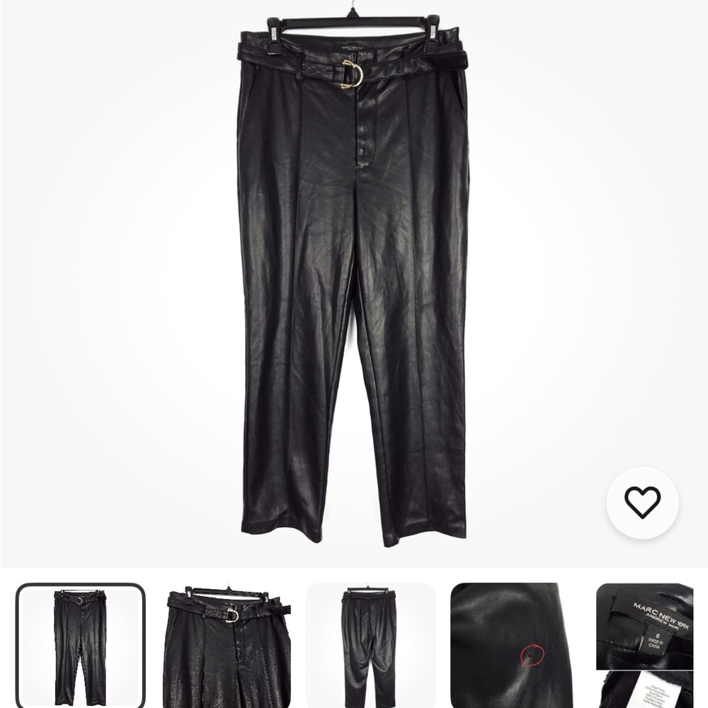 Andrew Marc Black Faux Leather Belted Trousers